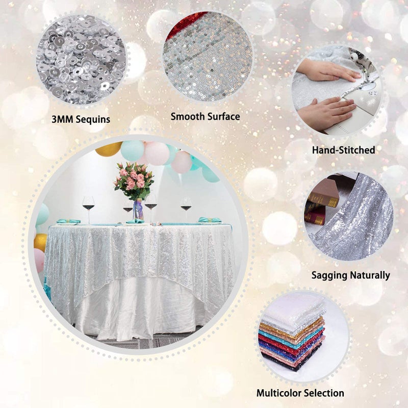TCBESTO Silver Sequin Tablecloth 72" Shiny Glitter Round Table Cover Metallic Sequence Table Clothes for Birthday Party Baby Shower Wedding - Image 5